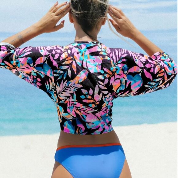 Tropical Open Front Tie-Waist Cover-Up Top - Picture 2 of 4